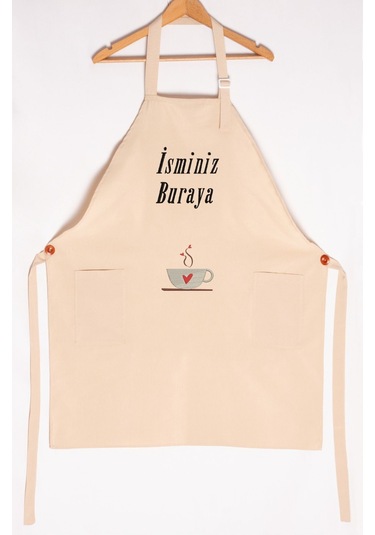 Mutfak Önlüğü Kişiye Ve İsme Özel Nakışlı Mutfak Önlüğü Kalpli Kupa Farklı Renkler Krem