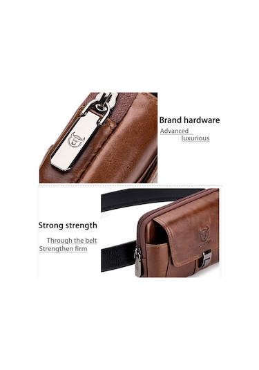 Bull Captaın Çok Fonksiyonlu Deri Cep Telefonu Erkekler İçin Küçük Bel Çantası Siyah