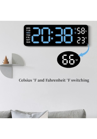 Beyaz & Kırmızı 9 İnç Büyük Dijital Duvar Saati Sıcaklık Nem Hafta Otomatik Kısılabilir Masa Saati 12/24h Elektronik Led Çalar Saat Fonksiyonu Beyaz - Kırmızı