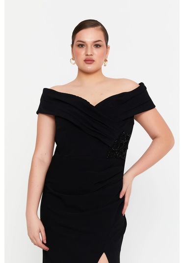 Doridorca Kadın Derin Yırtmaçlı Uzun Abiye Elbise 5927010 Siyah Siyah