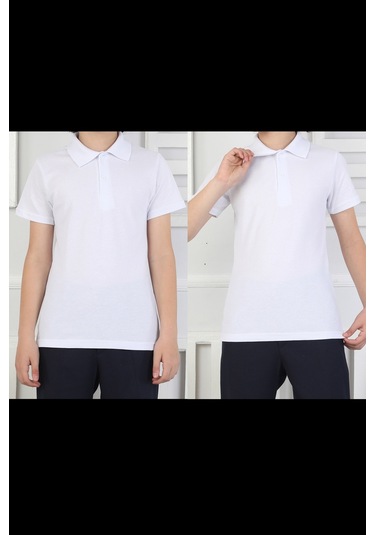 2'li T-shirt Kız Çocuk %100 Pamuk Okul Tarz 5-13 Yaş 12278 Beyaz