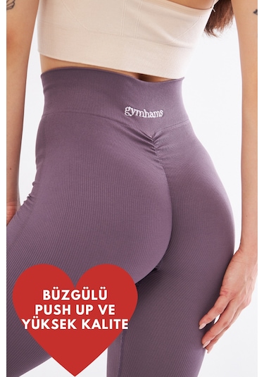 Gymhams Kalçası Büzgülü Premium Fitilli Ekstra Push Up Yükse Eflatun