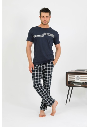 Akbeniz Erkek Pamuk Kısa Kol Pijama Takım Lacivert 6875 Lacivert