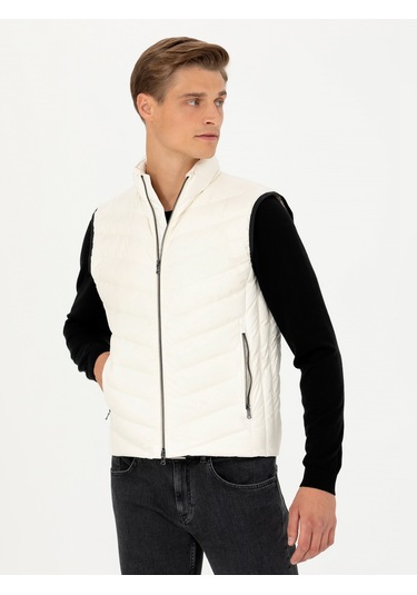 Cacharel Ekru Slim Fit İnce Kapitone Mont Yelek Bej
