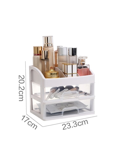 Hombey İki Katlı Plastik Makyaj Organizasyon Kutusu - Şeffaf Ve Beyaz, Çekmeceli Tasarım, Toz Ve Su Koruma, Makyaj Malzemelerinizi Düzenleyin Ve Kolayca Bulun Beyaz