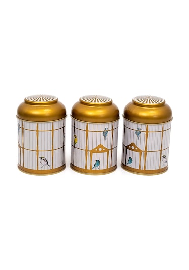 Bird Cage Desenli Metal Saklama Kabı 3 Lü Set, 9 X 11 Cm Çok Renkli