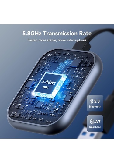Honmex Kablosuz Carplay Ve Android Auto Dönüştürücü - 2'li 1 Kablosuz Bağlantı, Navigasyon, Müzik, Ses Asistanı Desteği Gri Kenar