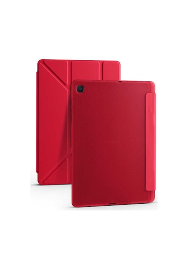 Kilifone - Galaxy Uyumlu Galaxy Tab A7 10.4 T500 2020 - Kılıf Kalem Bölmeli Stand Olabilen Origami Tri Folding Tablet Kılıfı - Kırmızı