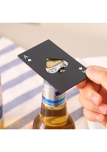 2 Adet Paslanmaz Çelik Şişe Bira Açacağı Poker Oyun Kartı Maça Soda Şişesi Kapağı Açacağı Siyah
