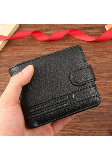 Createtech Erkek Kısa Cüzdan Deri Fermuar Siyah, Kaliteli Kart Horders Siyah