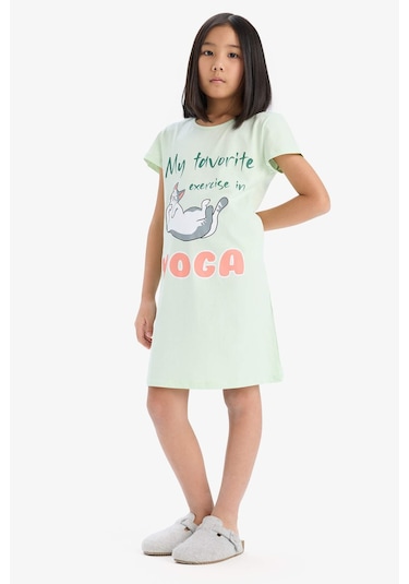 DeFacto Kız Çocuk Baskılı Kısa Kollu Elbise E6228A825SMTR345 Turkuaz