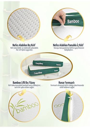 Visco Bamboo Yastık Boyun Fıtığı Boyun Düzleşmesi Destekli Lüks Yastık Taşıma Çantalı