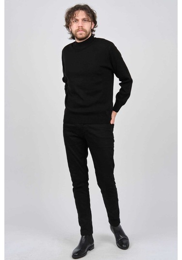 Ateş Triko Erkek Yarım Balıkçı Yaka Yün Kazak 6091024 Siyah Siyah