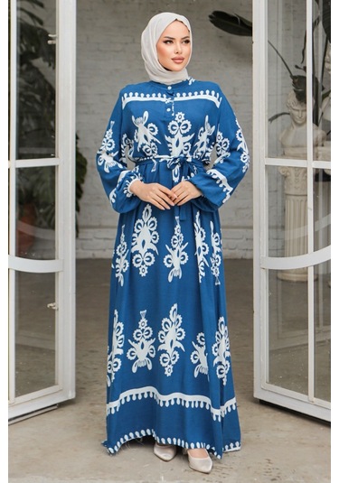 Edvil Dokuma Viskon Elbise 846 - İndigo
