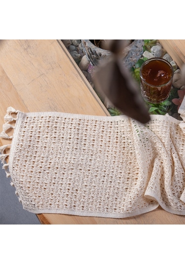 Vivamaison Pamuk Dantel Runner Masa Örtüsü Krem 30 x 150 CM