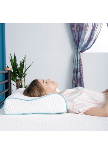 Viscofoam Yüksek Boyun Destekli Ortopedik Yastık Çift Boyun Destekli Visco Yastık - 60x40x14-12cm