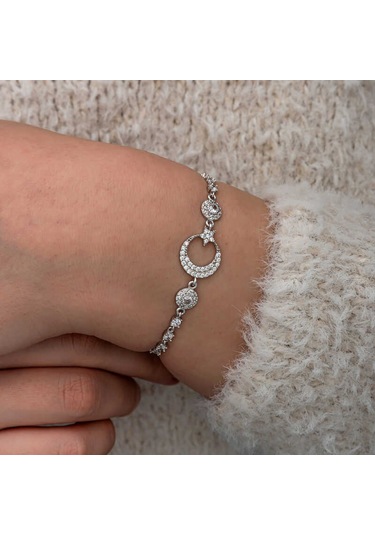 Artsmagazinmücevher Gümüş Zirkon Taşlı Ay Yıldız Kadın Bileklik