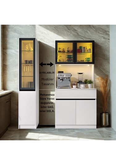 Sarıoğlu Mobilya Lumıa Mıdı Sol Vitrinli Led Li Kahve Köşesi Mat Beyaz Komple Mdf Mutfak Dolabı, Siyah Füme Cam Vitrinli, Modüler Kahve Istasyonu, Geniş Depolama Alanı Sarıoğlu Mobilya Lumıa Mıdı Sol Vitrinli Led Li Kahve Köşesi Mat Beyaz Komple Mdf Mutfak Dolabı, Siyah Füme Cam Vitrinli, Modüler Kahve Istasyonu, Geniş Depolama Alanı