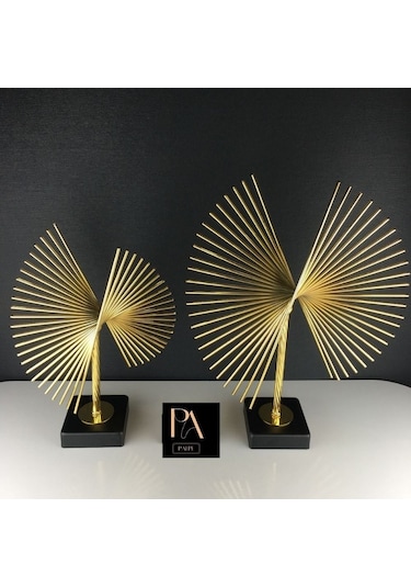 Gold 2'li P Ofis Metal Aksesuar Biblo Ev Salon Dekorasyon Obje