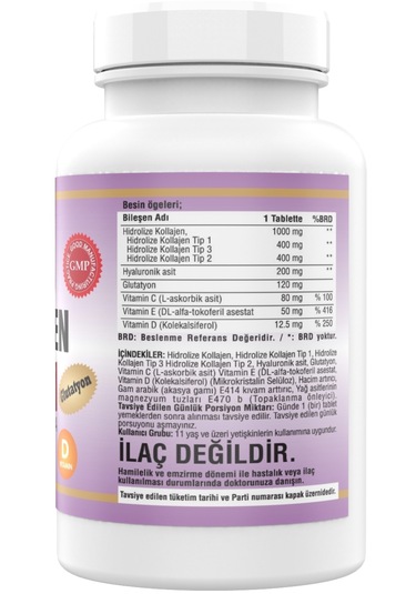 Ncs 180 Tablet Kollajen 1000 MG Collagen Tip 1-2-3 Glutatyon Dvit