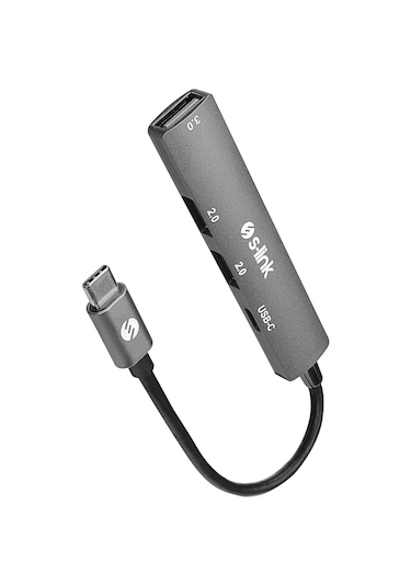 S-link Swv-usbc023 4in1 Gri Metal Type-c Hub: Usb 3.0, 2x Usb 2.0 Ve Pd Şarj Adaptör