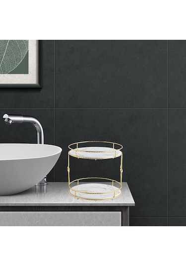 Suntek Magideal Seramik Depolama Tepsisi Çift Mermer Doku Yatak Beyaz