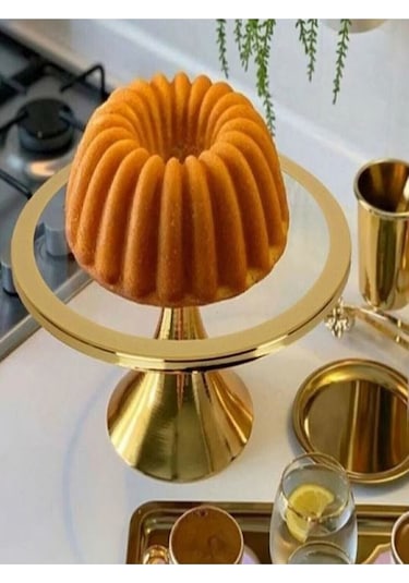 Gold Yuvarlak Kek, Kurabiye Ve Ayaklı Pasta Standı