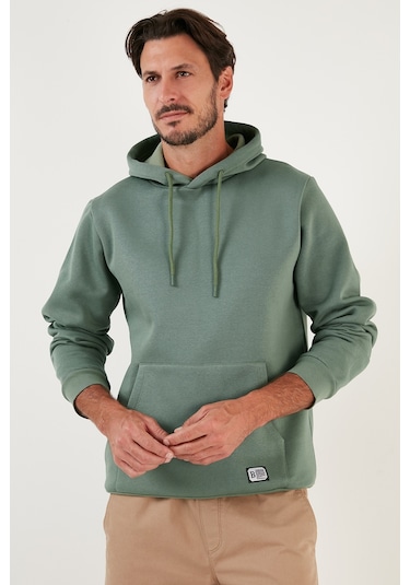 Buratti Regular Fit Kapüşonlu Kanguru Cepli Içi Tüylü Yumuşak Şardonlu Erkek Sweat 5905281 Açık Yeşil