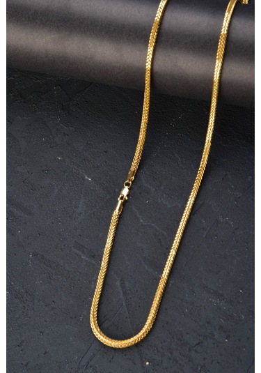 14 Ayar Altın Zincir Kalın Ezme Tilki Kuyruğu Kare Zincir Kolye 45 Cm Uzunluk 3,00 Mm Kalınlık