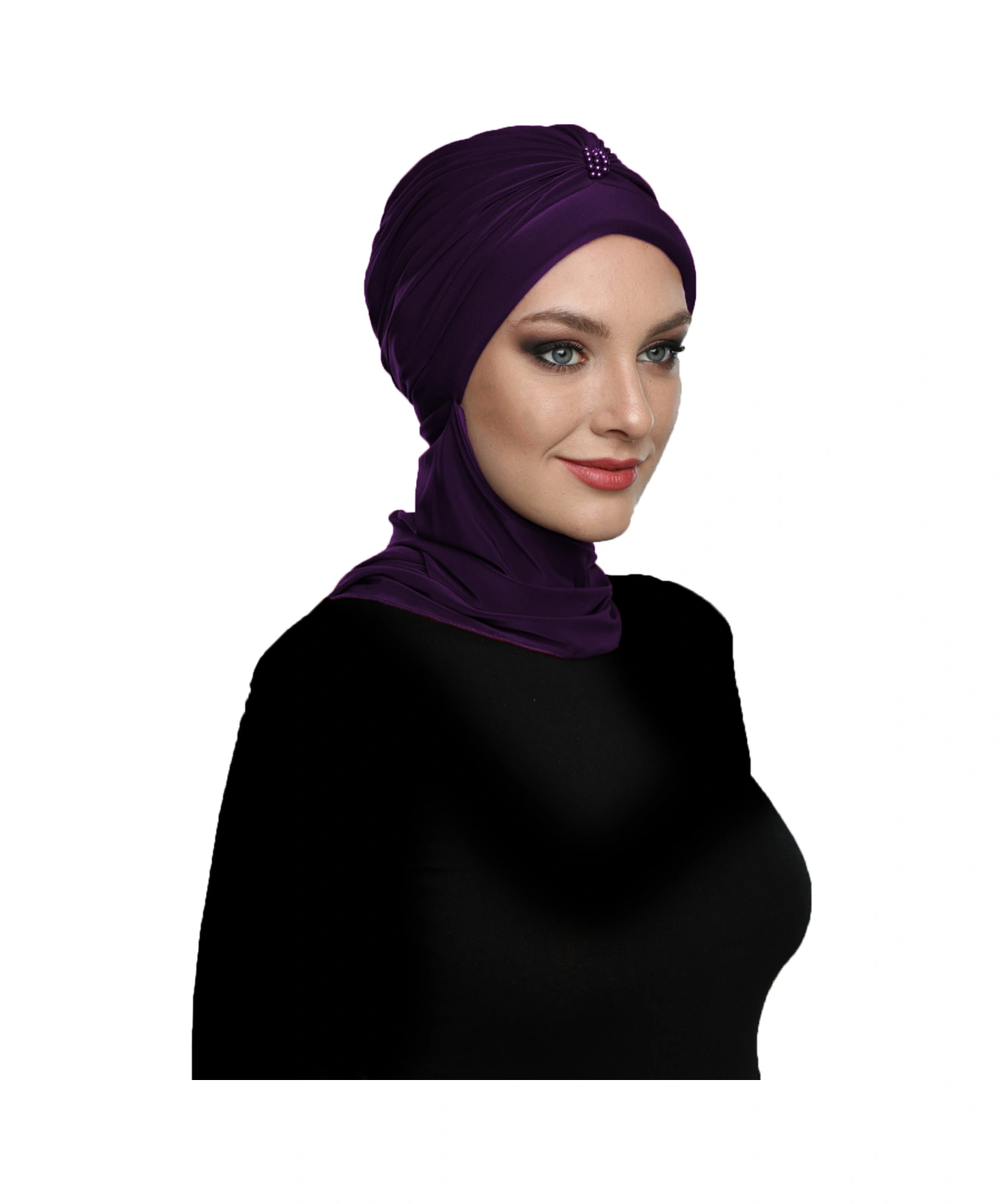 Incili Atkılı El Işi Inci Işlemeli Mor Hazır Türban Tesettür Bone Mor