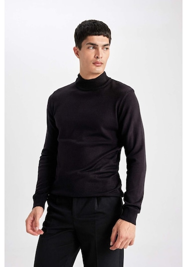 DeFacto Slim Fit Dar Kesim Yarım Balıkçı Yaka Basic Düz Triko Kazak R1127AZ24SPBK27