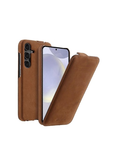 Melkco Samsung Galaxy S24 Kılıfı Dikey Çevirmeli Hakiki İnek Derisi Telefon Kılıfı Tam Koruma Çok Renkli