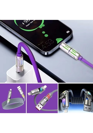Mercansa Buffer 4'ü 1arada Hızlı Şarj Etme Özellikli Bir Ucu Type-c Ve Usb-a Diğer Ucu Type-c Ve Lightning Uçlu 240w Şarj Kablosu