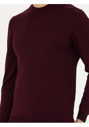 Cacharel Koyu Bordo Slim Fit Çeyrek Balıkçı Yaka Triko Kazak