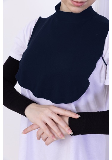 Balıkçı Yaka Boyunluk Lacivert - Dik Yakalı Kadın Tesettür Penye Yarım Body Hijab Namaz Boyunluğu Lacivert
