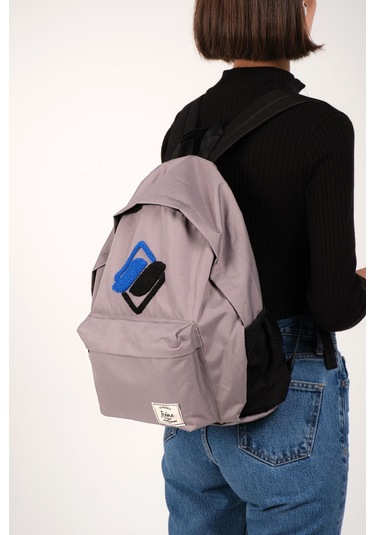 Gri Önü Nakışlı Laptop Bölmeli Unisex Sırt Okul Çantası Back To School gri