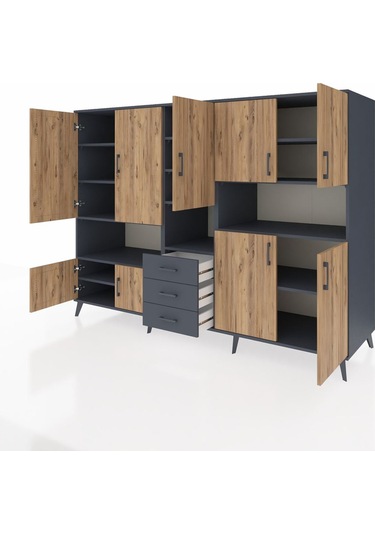 Kronos Dolap 13 Raflı 3 Çekmeceli 9 Kapaklı 220x59x163 Antrasit-ç Antrasit-çam/antrasit