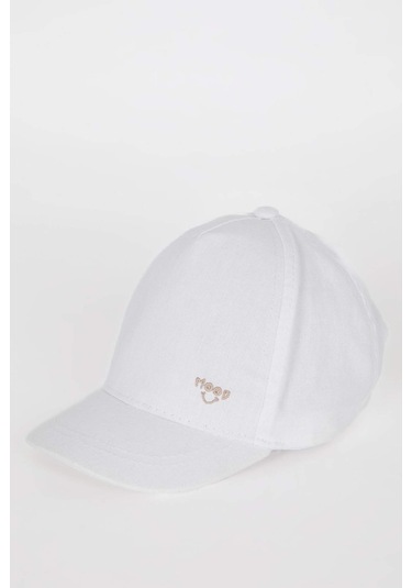 DeFacto Kız Bebek Nakışlı Keten Karışımlı Cap Şapka D6882A525SMER83 Ekru