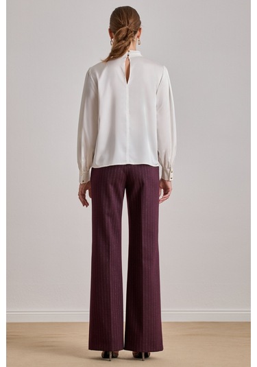 Dökümlü Beyaz Saten Bluz Beyaz