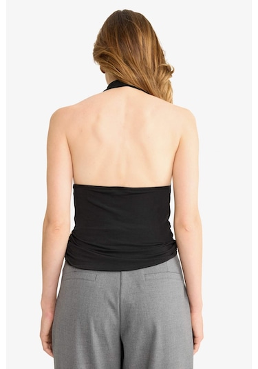 Defacto Regular Fit Halter Yaka Toka Detaylı Bluz G0468ax25aubk81 Siyah