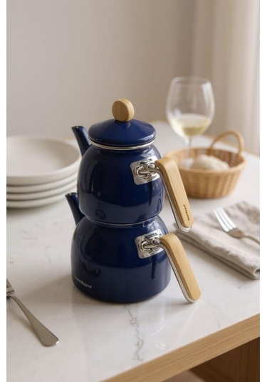 Sultan - Bambu Kulplu Çaydanlık Takımı Lacivert Lacivert