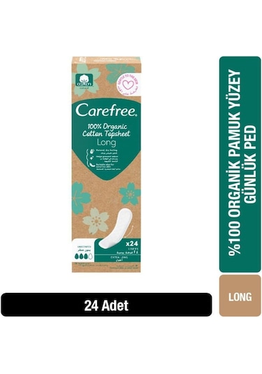 Carefree Organic Cotton Topsheet Uzun Günlük Ped 24'lü Paket