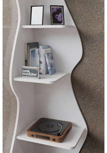 Wave 5 Raflı Dekoratif Kitaplık Dosya Rafı 180 Cm Kitaplık Beyaz