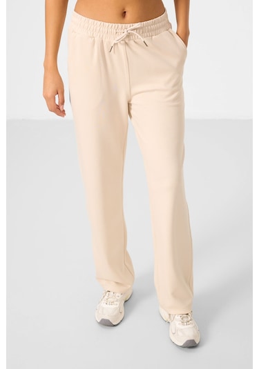 Bej Yumuşak Dokulu Kapüşonlu Oversize Kadın Eşofman Tunik Takım - 95348 Bej