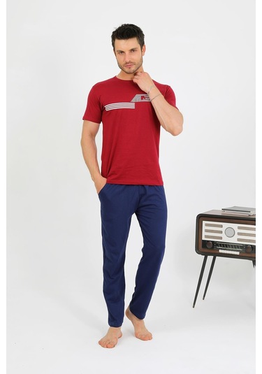 Akbeniz Erkek Pamuk Kısa Kol Pijama Takım Bordo 6875 Bordo