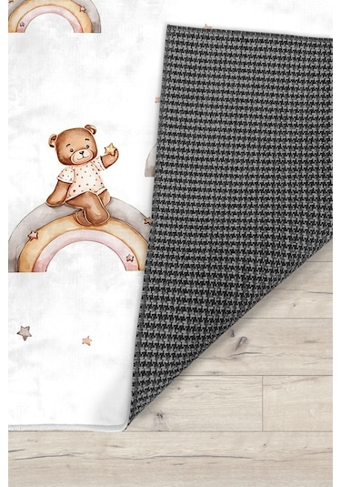 Ayıcıklı Bambu Bebek Çocuk Halısı Beyaz