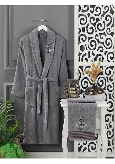 4 Parça Aile Bornoz Seti Kadın Erkek Havlulu Bornoz Takımı 100 Fu (516049343)