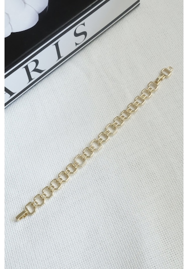 Kadın Bileklik Kararmaz 14k Altın Renk Vip Seri İthal Zirkon Taşlı Künye Model Bileklik Altın