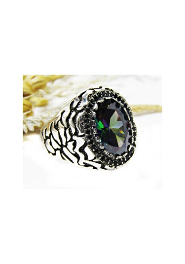 Lilahgümüştr Gümüş Oval Mistik Topaz Taşlı Erkek Yüzük