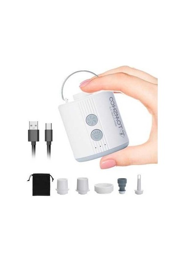 Pazly Taşınabilir Hava Pompası Led Işıkla, Şarj Edilebilir, Havuz Ve Yüzme Halkası İçin Mini Şişirme Pompası Beyaz